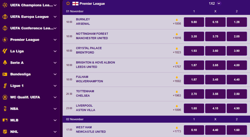 Platzieren Sie Sportwetten im DuoSpin Casino auf Premier League, Champions League und andere Top-Events